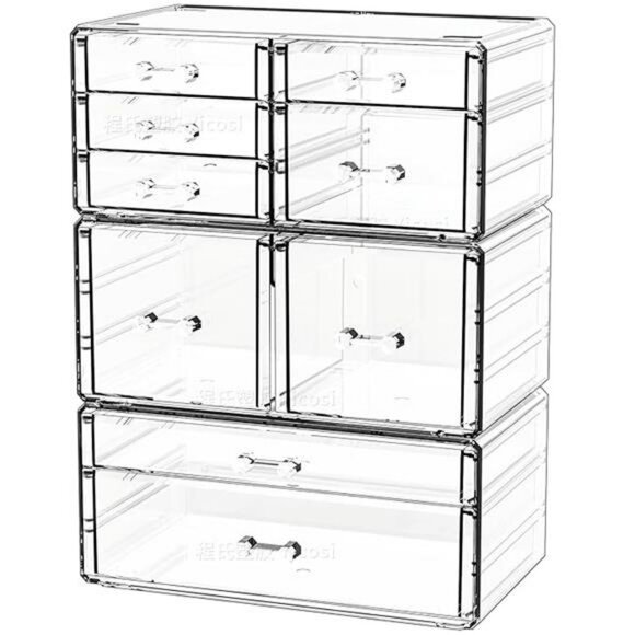 Clear acrylic stackable makeup organizer 9 drawer cosmetic storage bins - Picture 7 of 7